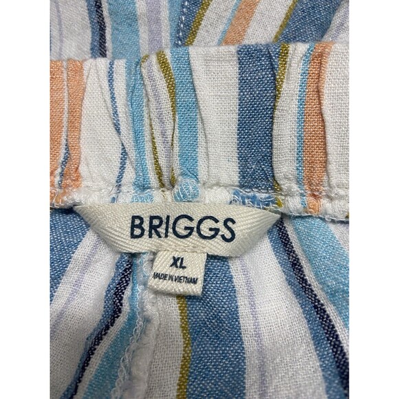 Briggs Short Womens Size XL Blue Stripe Elastic Waist w Tie Linen Pockets - Picture 6 of 6